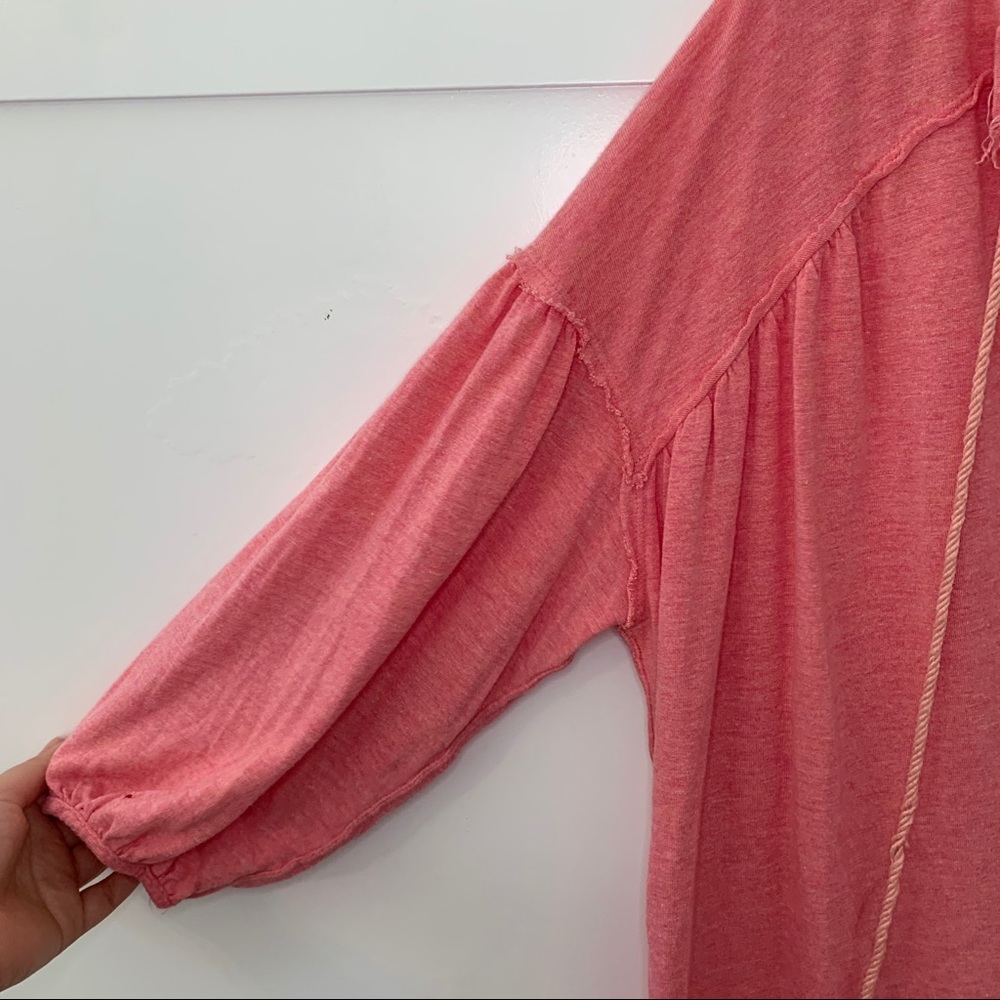 We The Free Pink Linen Blend V Neck ¾ Sleeve Top Size Small - Picture 7 of 12